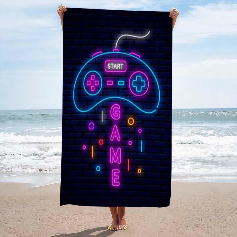 Neon Gamepad Beach Towel Ultra-Absorbent, Quick-Dry, Polyester Blend, Ideal for Beach, Pool, Bathroom Additions, Yoga, Fitness