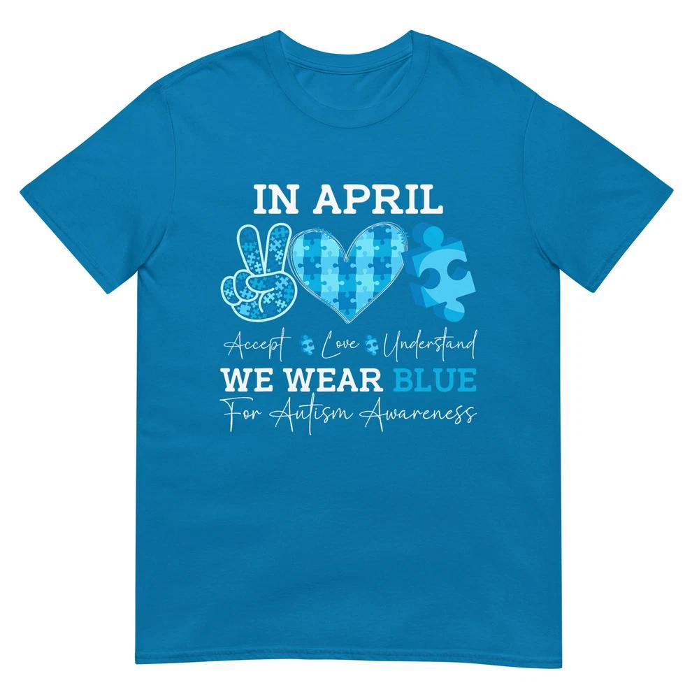 In April We Wear Blue Autism Awareness Unisex Unisex Kids Autism Tshirt