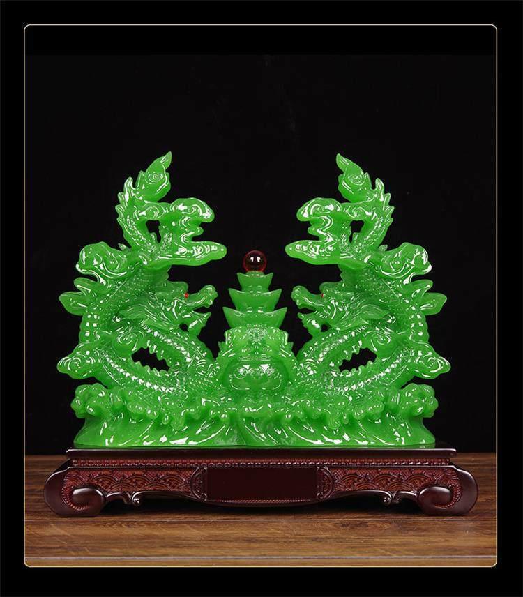 Double Dragon Zodiac: Green Dragon Ornament for Wealth and Prosperity - Perfect for Living Room, Office, Housewarming, or Opening Gifts.