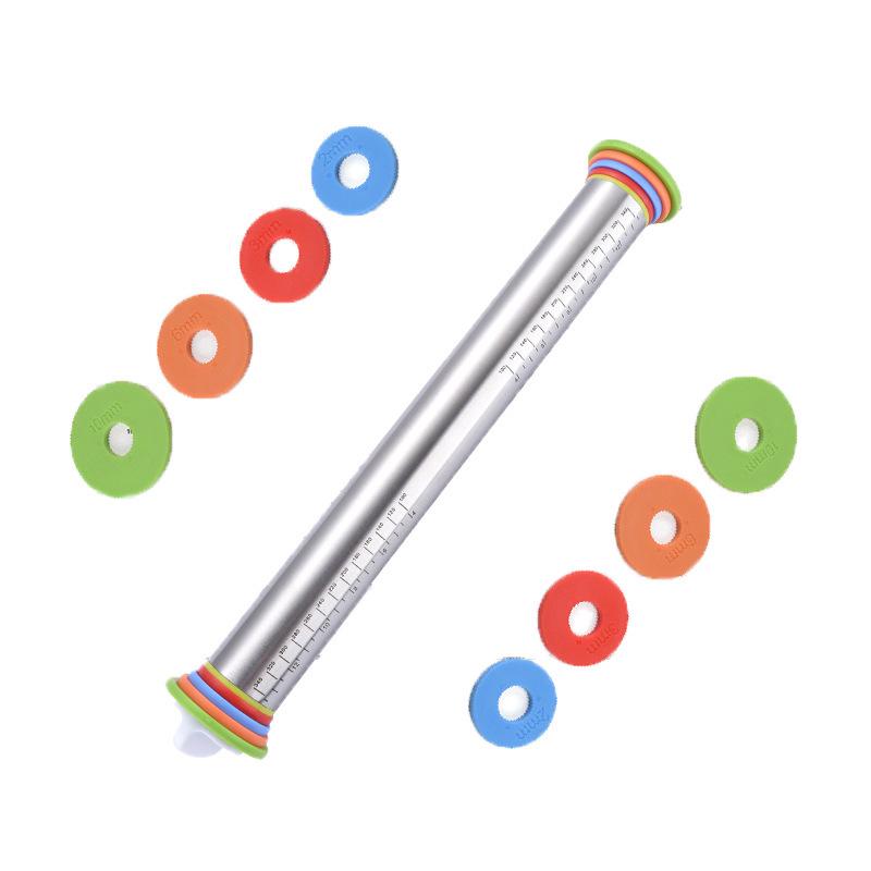 17-Inch Stainless Steel Adjustable Rolling Pin with Scale, Kneading and Dough Pads