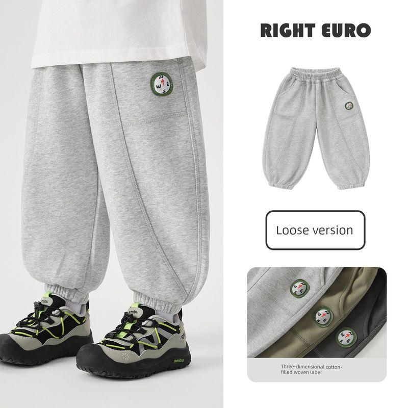 Right European Style Boys Pants Children s Casual Sports Long Pants 2026 New Children s Clothing Baby Spring and Autumn Versatile Sweatpants Shallow flower Gray 140