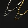 Cazador Geometric Circle Pendant Double Layer Necklace Stainless Steel Long Chain Necklaces for Women Birthday Gifts Jewelry