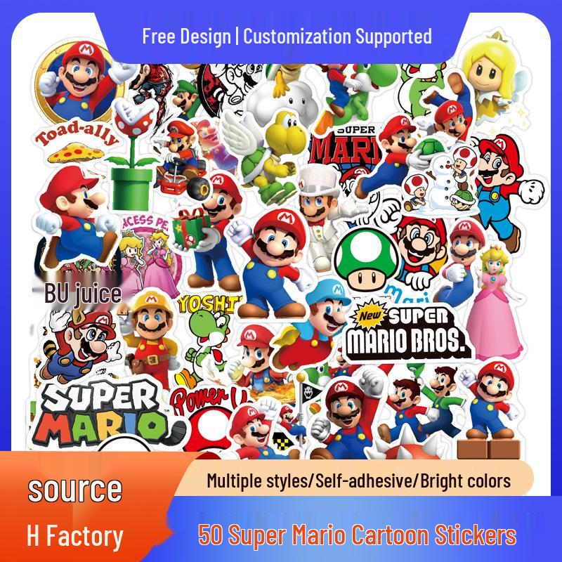 50 мультяшных наклеек Super Mario для чемодана, ноутбука, гитары - Водонепроницаемые декали 5-7 cm
