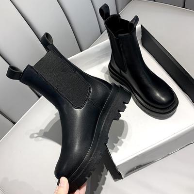 Fashion New Luxury Chelsea Boots Women Ankle Boots Fashion Winter Shoes Platform Short Boots Women Brand Slip On Chunky Heel Boot Black