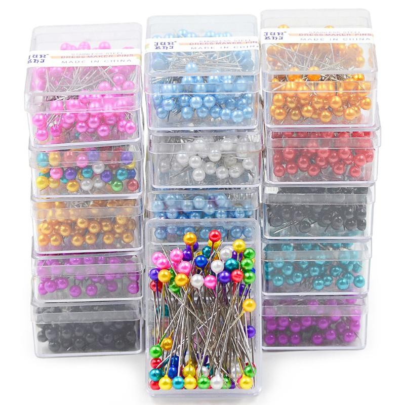 100PCS Pin Colorful 3.2cm Boxed Round Pearl Head Needles Positioning Stitch Pins DIY Dressmaking Accessories Household Tools ZYF