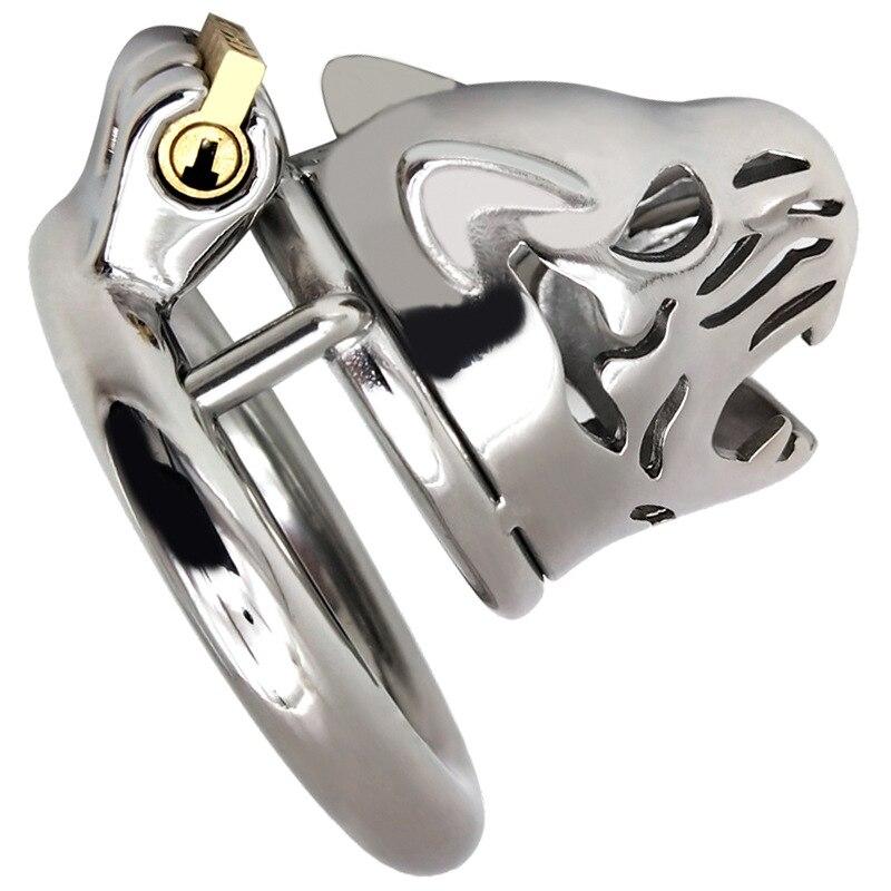 CB Chastity Lock for Men Stainless Steel Leopard Head Penis Cage Adult Sex Toy Cock Cage Cockring BDSM Slave Fetish Scrotum