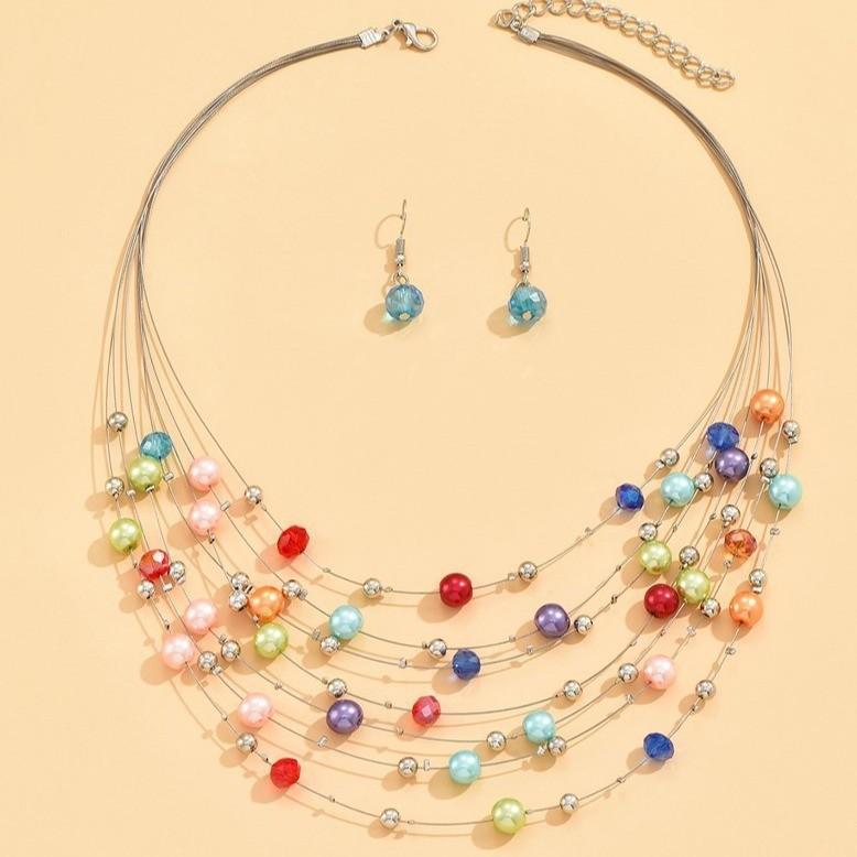 Style Multi Layer Pearl Crystal Necklace Set For Women Summer