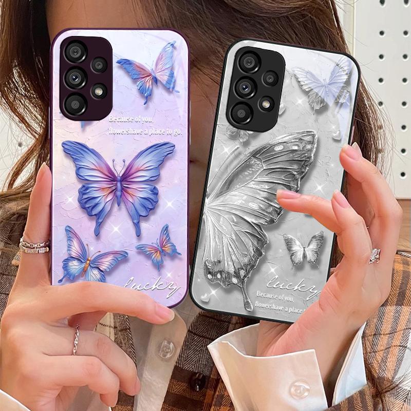 Gradient colored butterfly For Samsung Galaxy S10 4G S20 11E 30 S21 22 S24 Fe Pro S23 S25 Ultra 5G S9 Tempered Glass Phone Case