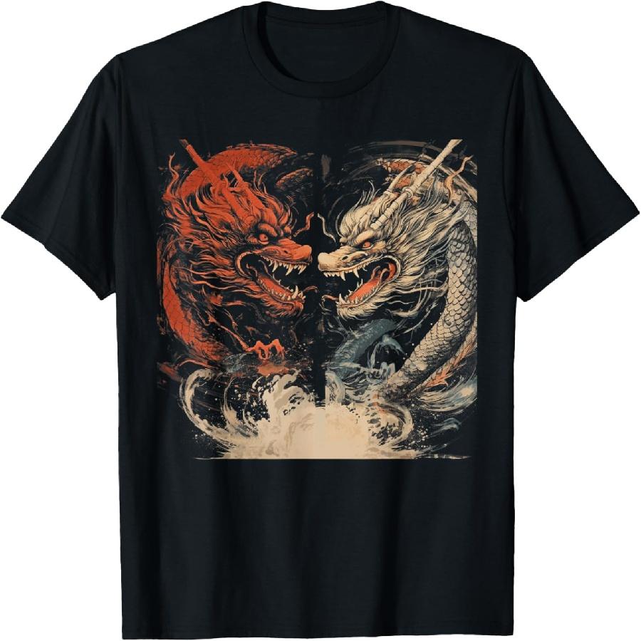 Ретро Японская Эстетика _ Футболка Битва Древних Драконов S