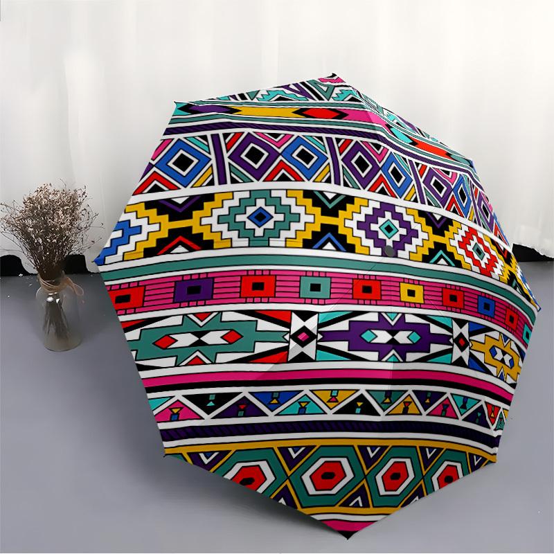 1pc Tribal Pattern Fashionable Automatic Opening/Closing Folding Umbrella with 8 Bones, Windproof Portable, Daily Use140