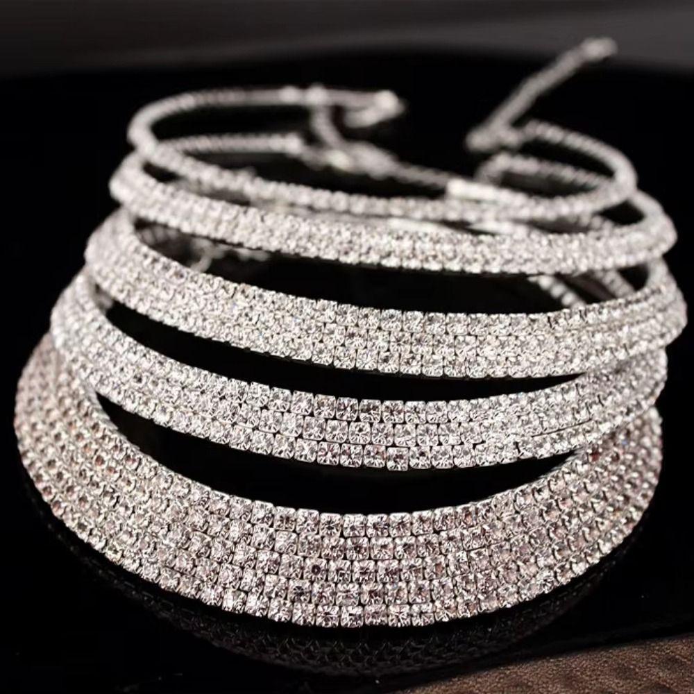 Shiny Necklace Bracelet Earring Ring Sets Luxury Rhinestone Choker Necklace  Formal Events