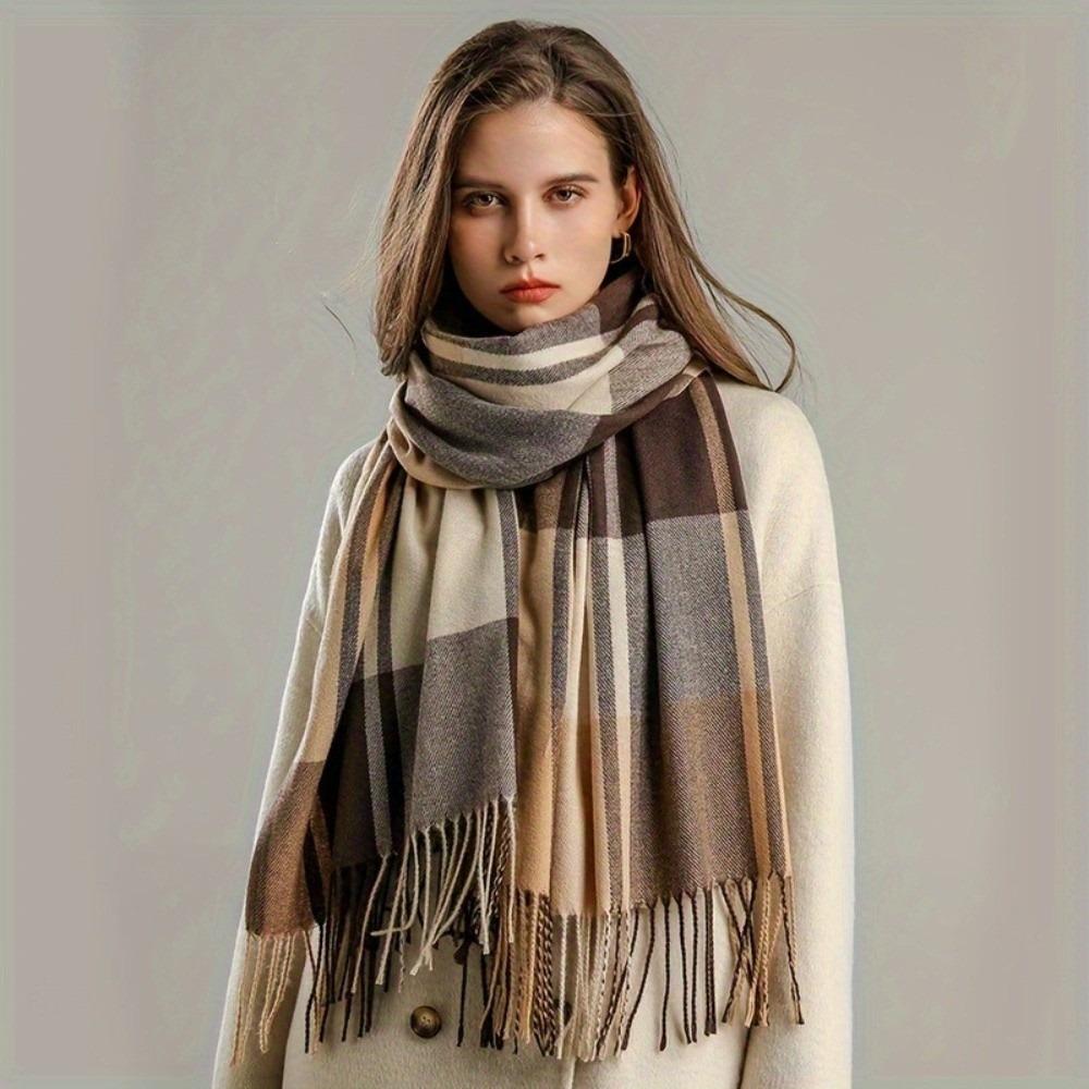 Keep Warm Imitation Cashmere Shawl Thick Shawl Wrap Simple Plaid Scarf Autumn Winter