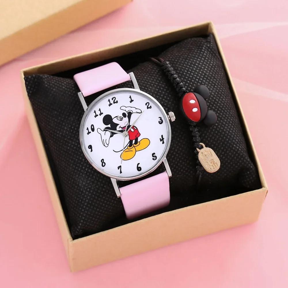Disney Damen Kinder Uhr Armband Set Geschenkbox Mode Mickey Maus Cartoon Kinderuhr Damenarmband mit Box