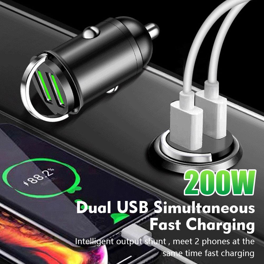 Mini Pull 200W Dual USB Car Charger Fast Charging Car Phone Charger Adapter For IPhone Sumsung QC 3.0