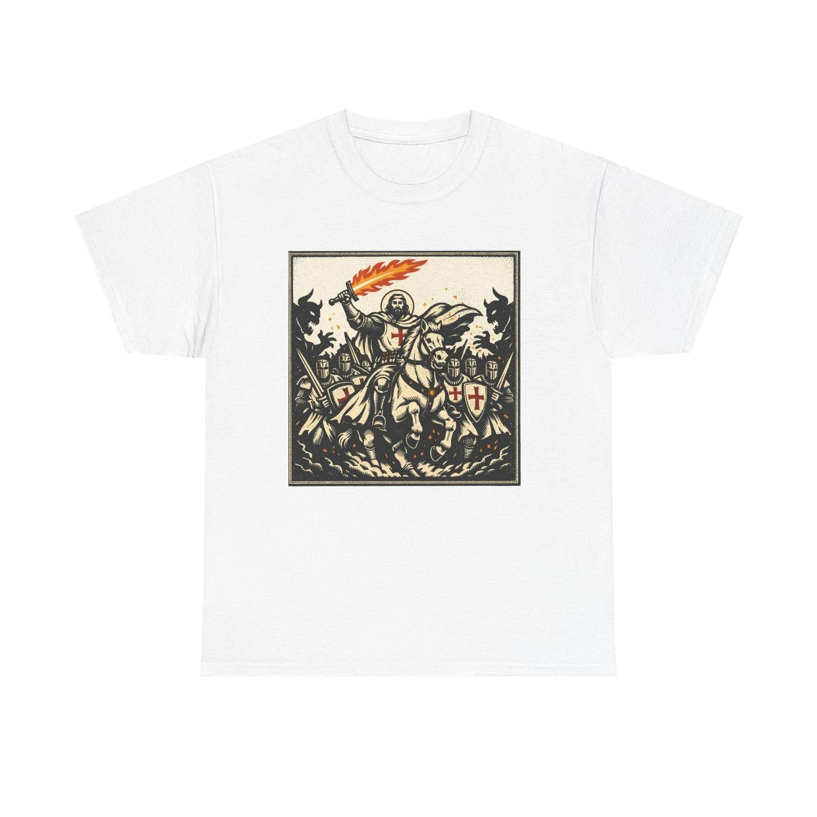

Medieval Knight Battle Tee | Crusader, Flaming Sword, Shield S