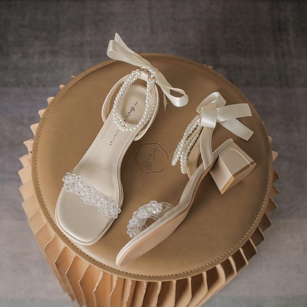 Fashion Sandals Straps Bow Shoes Summer Heels Suit Female Beige Square Toe Mary Jane Lace Up Comfort Girls Black Buckle Pearl Low 2025 B