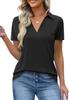 Womens V Neck Polo Shirt Short Sleeve Collared Casual Summer Top