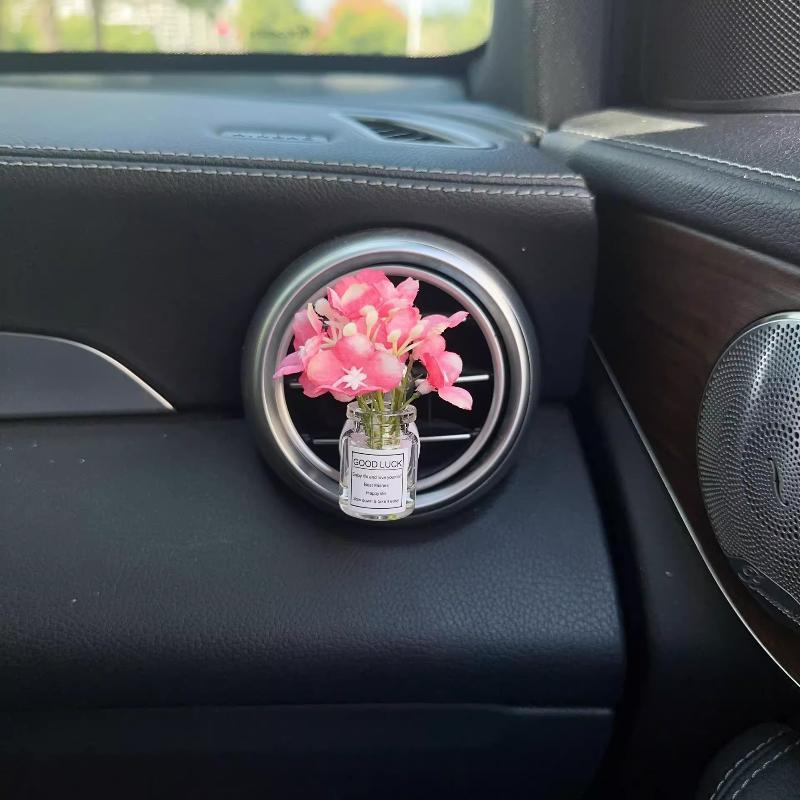 Car Center Console Air Outlet Simulated Flower Clips Ornaments Baby'S Breath Jasmine Vase For Girls Car Decorations