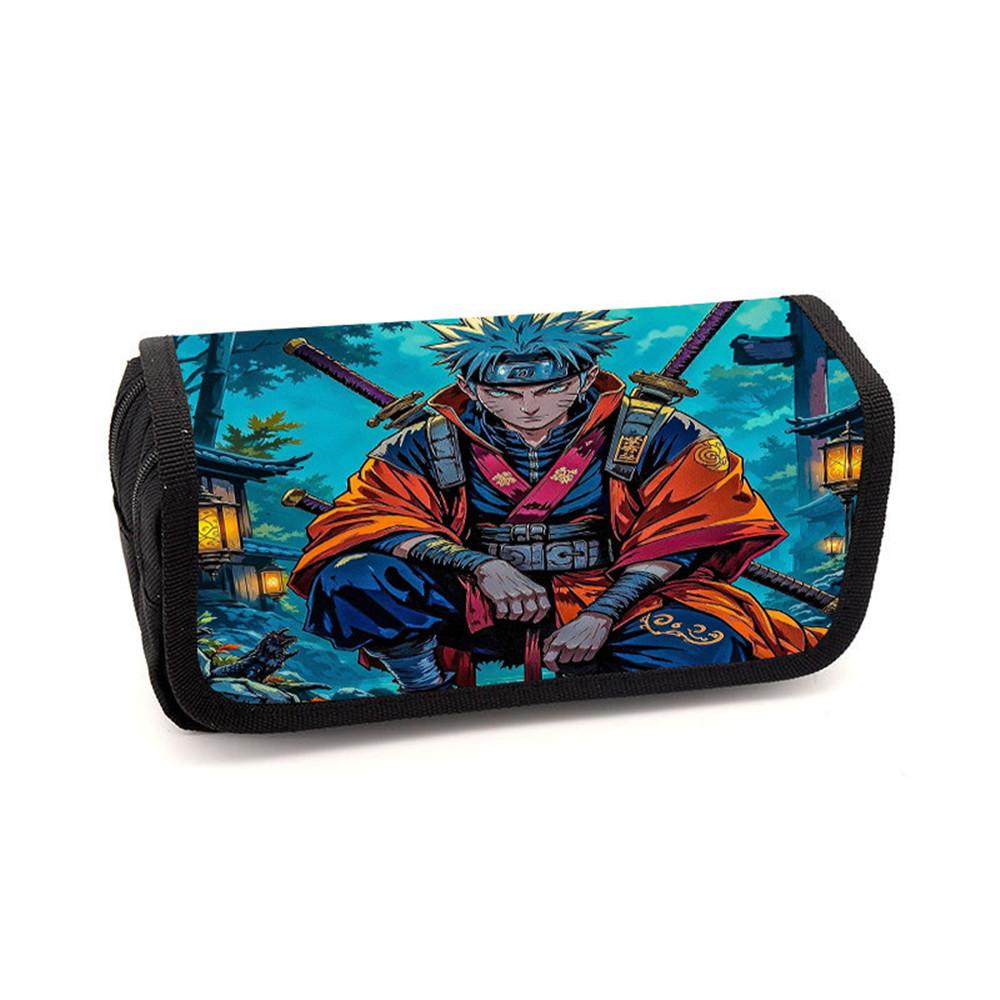 NARUTO Cartoon Pencil Box Double Layer Flip Pen Case Lightweight Stationery for Boys & Girls Ages 5-10 Kids School Daily Use
