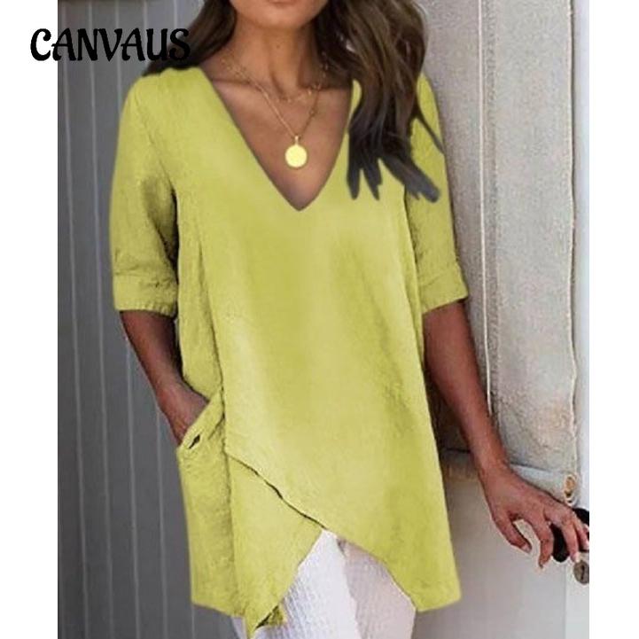 

Женская футболка больших размеров, летние нерегулярные повседневные топы с v-образным вырезом и полурукавами