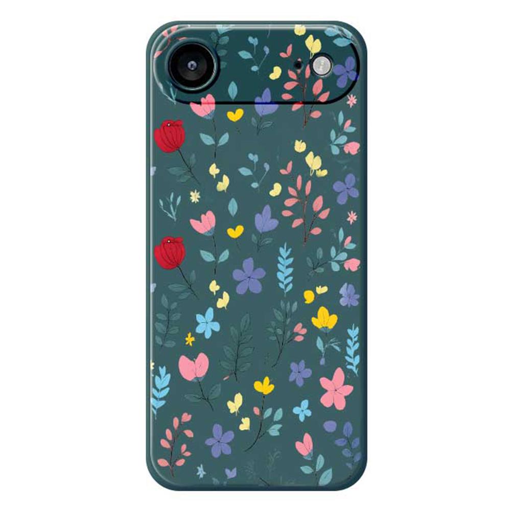 

For iPhone 17 Air Case Colorful Flower Branches Pattern Printing Straight Edge TPU Phone Back Cover Green
