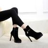 Sexy Metal Pendant Stiletto High Heel Leather Short Boots Women'S Waterproof Countertop Zipper Martin Boots Women