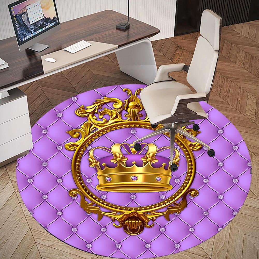 1pc Crown Royal Round Chair Mat Area Rug - Non-Slip, Floor Mat for Office, Bedroom, and Indoor Decor C1125604