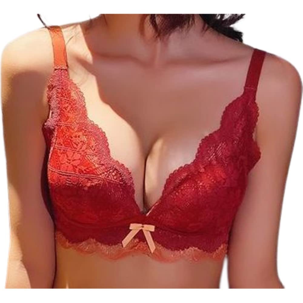 

Plus Nao Lace Single Sexy and Daytime Size 90AB Red Women s Bra, 3/4 Cup, Bra, 4-Hook Closure, Stylish, Cleavage-Enhancing, Wear, (40),