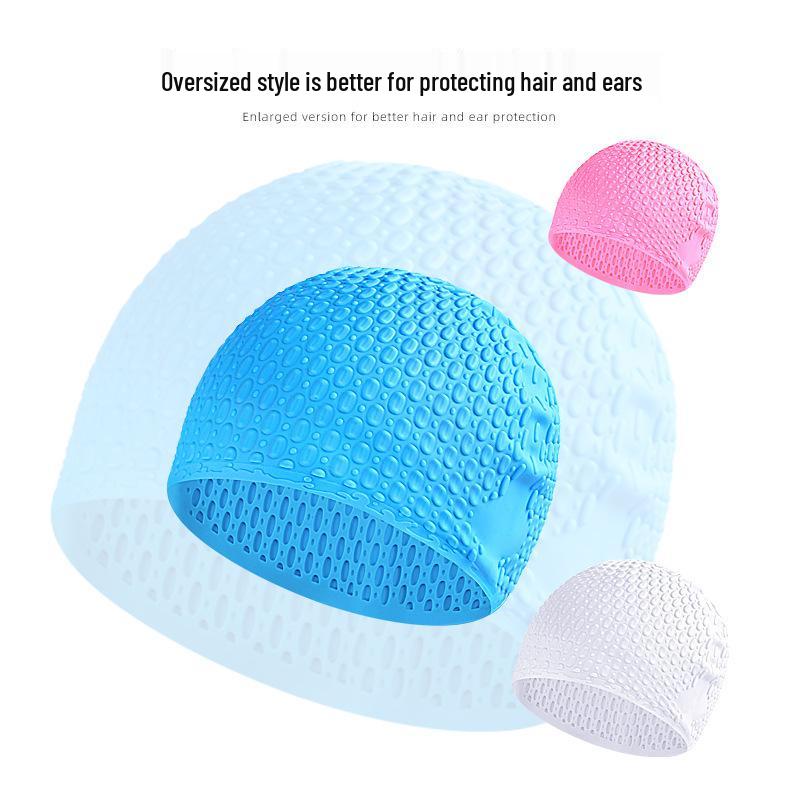 Summer Silicone Water Drop Swim Cap - Extra Elasticity, Ear Protection, Large Size for Long Hair, Comfortable Fit.