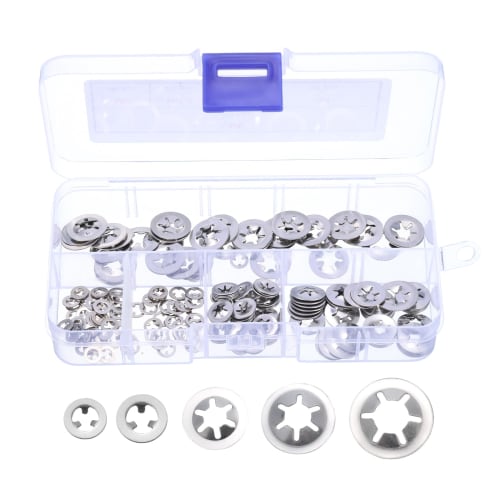 uxcell 200pcs Internal Tooth Star Lock Washer Set, M2, M2.5, M3, M4, M5, Quick Speed ??Locking Washers, 304 Stainless Steel Star Lock Push Nuts