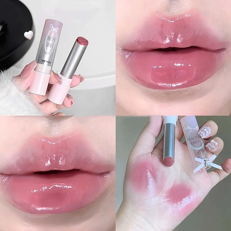 Punk Brown Mirror Water Solid Lip Gloss Moisturizing Mirror Glass Jelly Lipstick Non Stick Cup Water Light Clear Lip Tint Makeup
