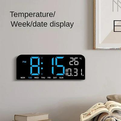 Large 9 Inch Digital Wall Clock USB Powered with Temperature Humidity Week Auto Dimmer DST Table Clock 12/24H Electronic LED