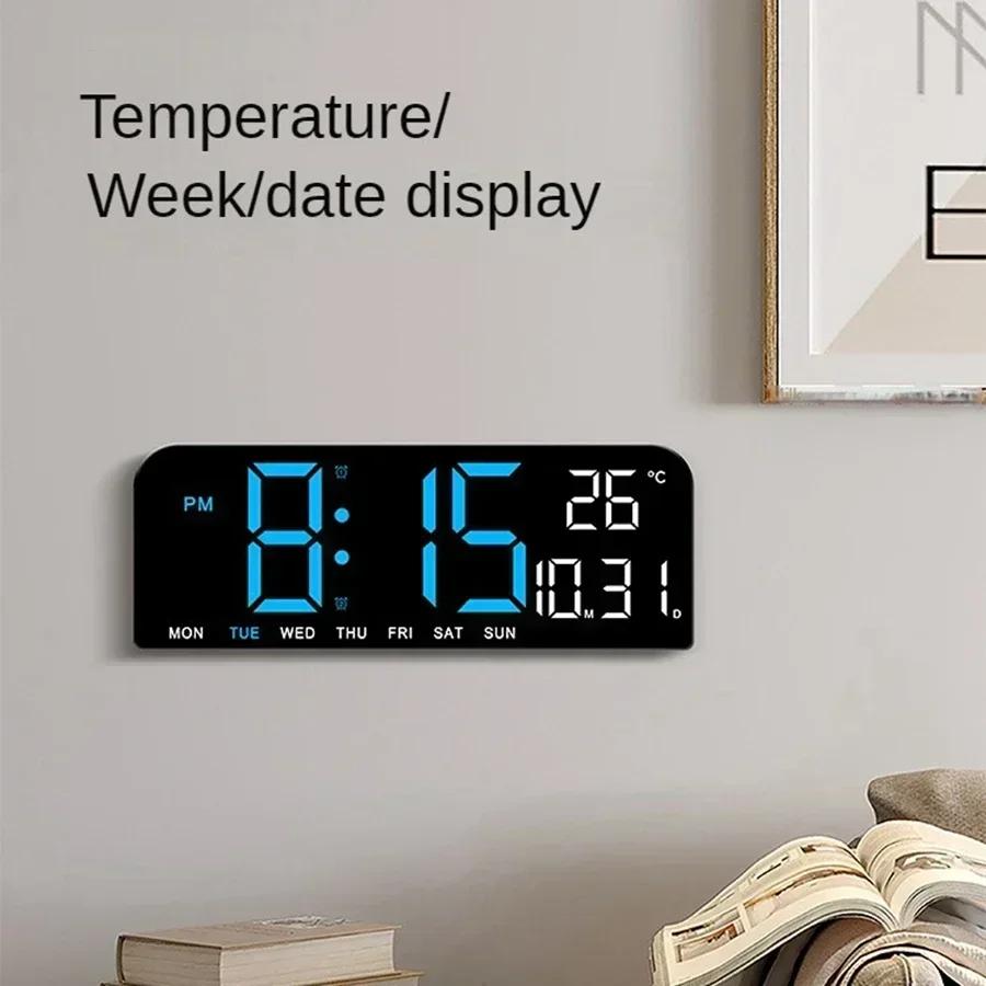Large LED Digital Wall Clock Table Clock Temperature Date Week Display Countdown Brightness Adjustment Dual Alarm 12/24h
