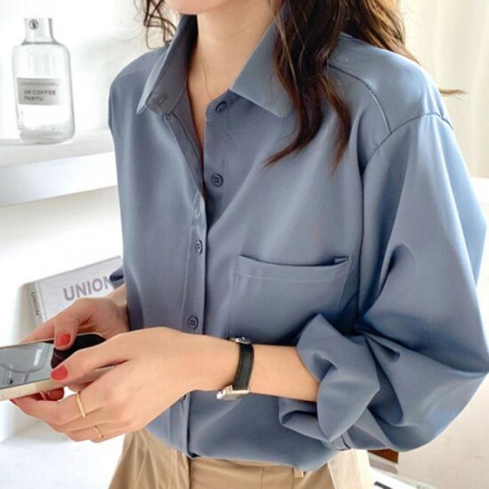 Navava Vintage Office Solid Long Sleeve Collar Shirt Nb2512