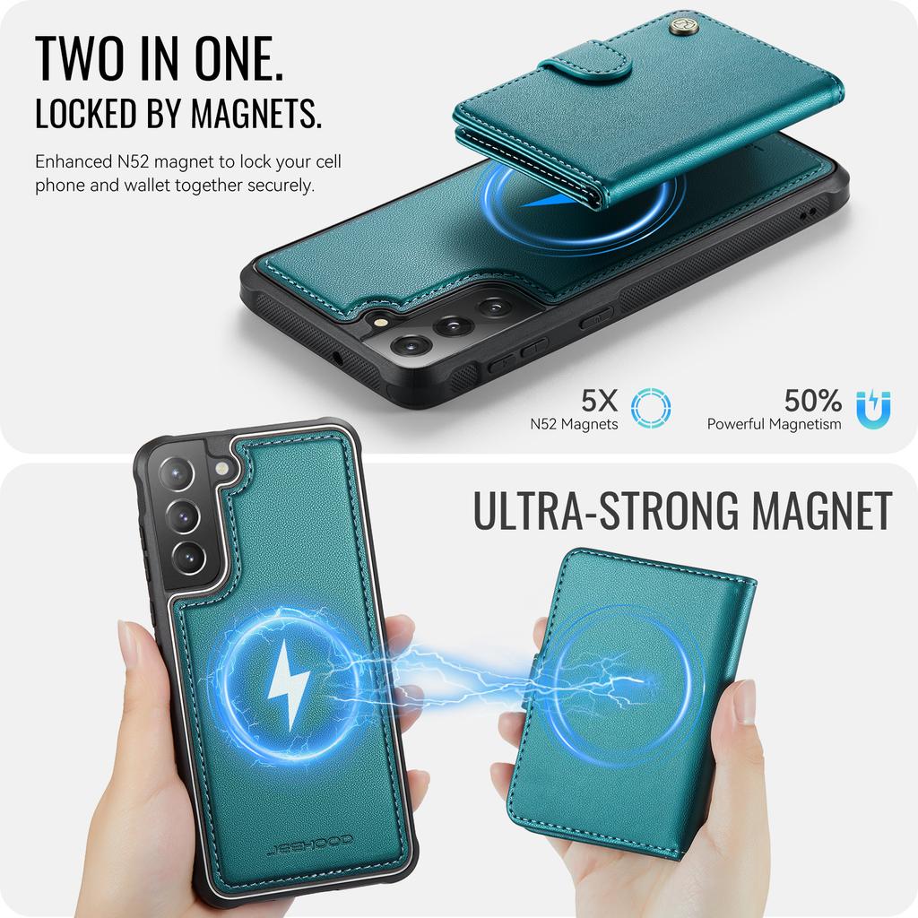 For Samsung Galaxy S22 5G Case JEEHOOD J09 RFID Blocking Card Holder Leather Back Phone Cover Magnetic Case