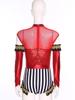 Adult Circus Ringmaster Bodysuit Sequined Patchwork Ruffled Hem Leotard and Metallic Gloves for Halloween Dress Up Party
