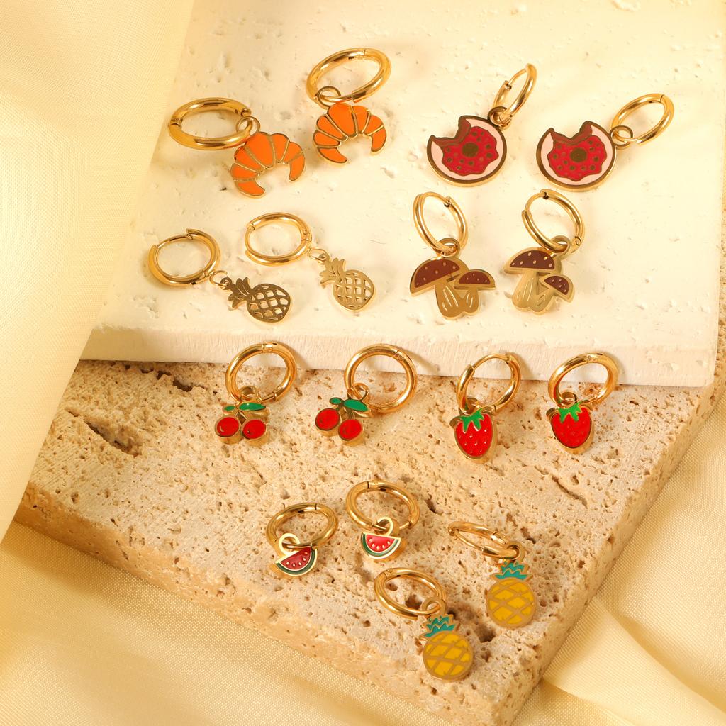 2026 Earrings Simple Personality Cute Bread Strawberry Cherry Fruit European and American Earrings