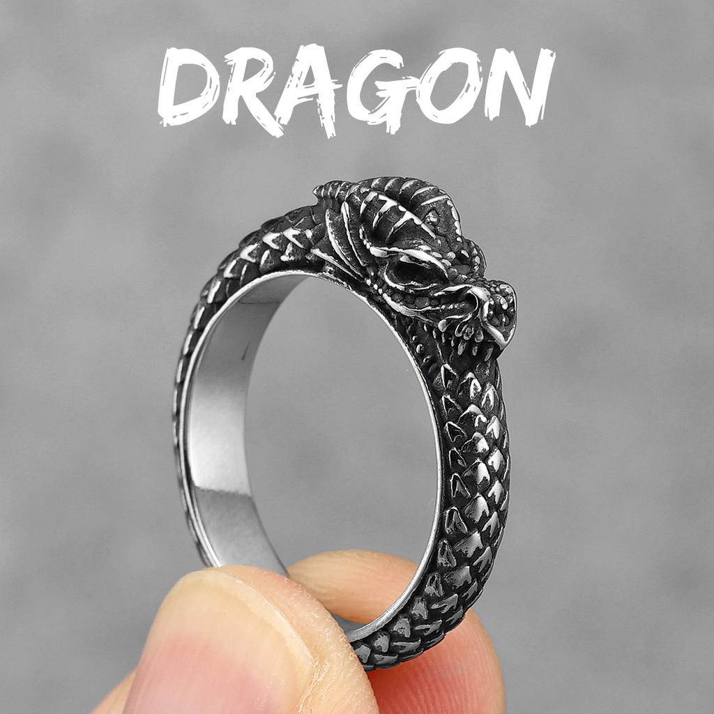 Stainless Steel Snake Ring Ouroboros Punk Jewelry for Men Women Biker Fashion Trendy Halloween Gift