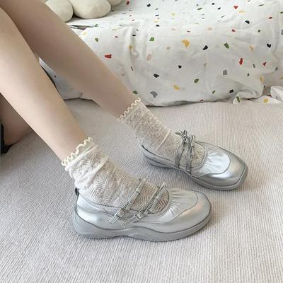 Scarpe Mary Jane Argentate da Donna Sneakers Nuova Moda Fiocco Cinturino con Fibbia Scarpe Casual Pelle Morbida Platform Ballerine da Passeggio