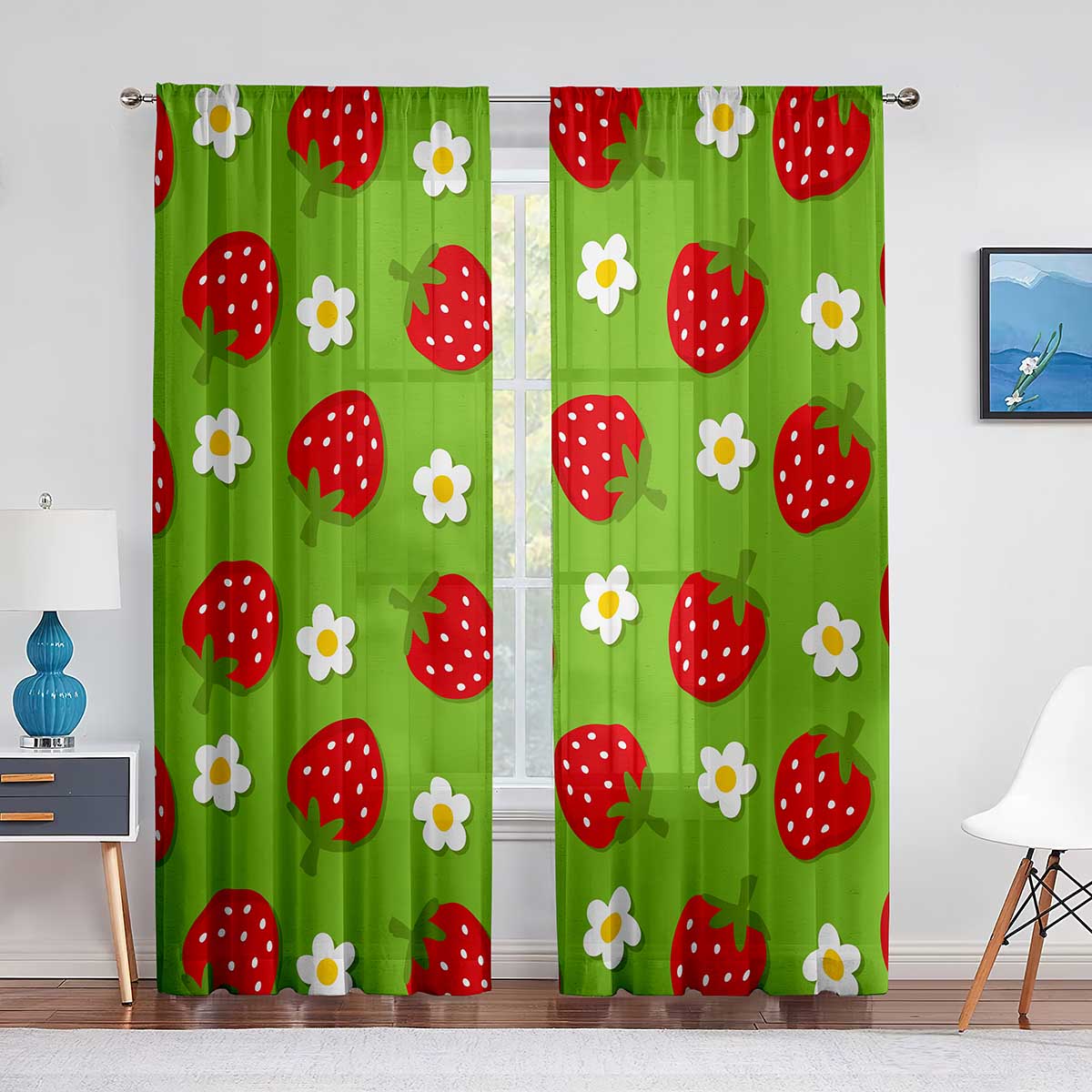 

2-панельные розовые клубничные прозрачные шторы для гостиной, современные модные шторы-ламбрекены, кухонные жалюзи, оконные шторы (W50cmxH50cm)x2&Grommet Top