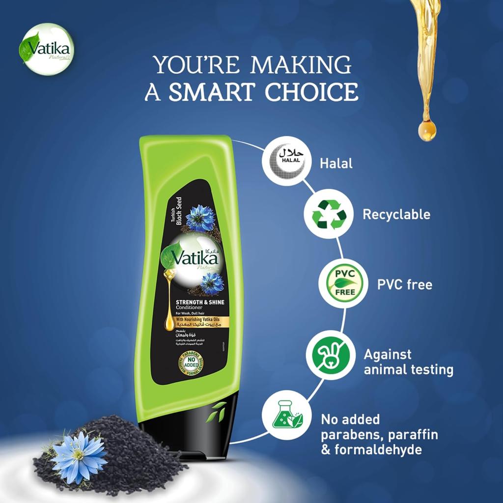 Hair Conditioner Turkish Black Seed Vatika Dabur UAE, India Strength & Shine| Intense Nourishment | Prevents Frizz | For Weak, Dull Hair