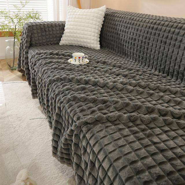 Superweicher Sofabezug aus kariertem Kaninchenfellimitat, Handtuch für 1/2/3/4/5-Sitzer, Plüsch-Sofaüberwurf, Decke, Couch-Schonbezug für Kinder und Hunde