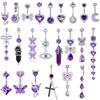 Belly Button Rings Mixed Style Purple Zircon Dangle Stainless Steel Hypoallergenic Navel Piercing Jewelry for Women