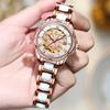 OLEVS Brand Rose Gold Ceramics Automatic Mechanical Women Watch Fashion Ladies Rhinestone Skeleton Luxury Watches Reloj Mujer