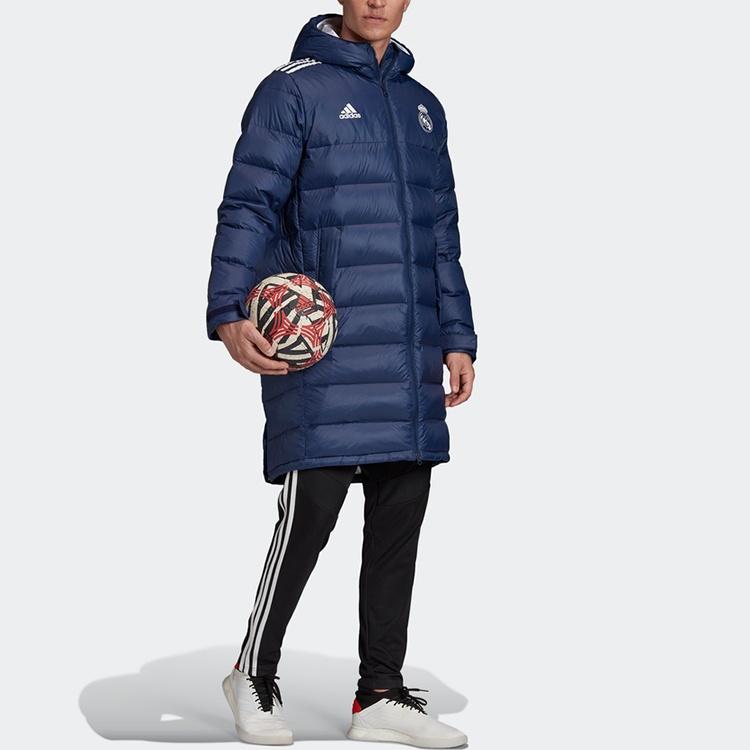 adidas Real Madrid Soccer/Football Stay Warm hooded mid-length Down Jacket Navy Blue Men's FQ3317