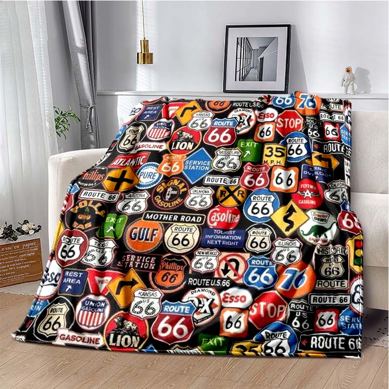 HD Vintage Route 66 Americká Historická Mateřská Silnice Tištěnádeka Domácí Extra Velká Měkká Potah na Rozkládací Pohovku Cestovnídeka Dárek