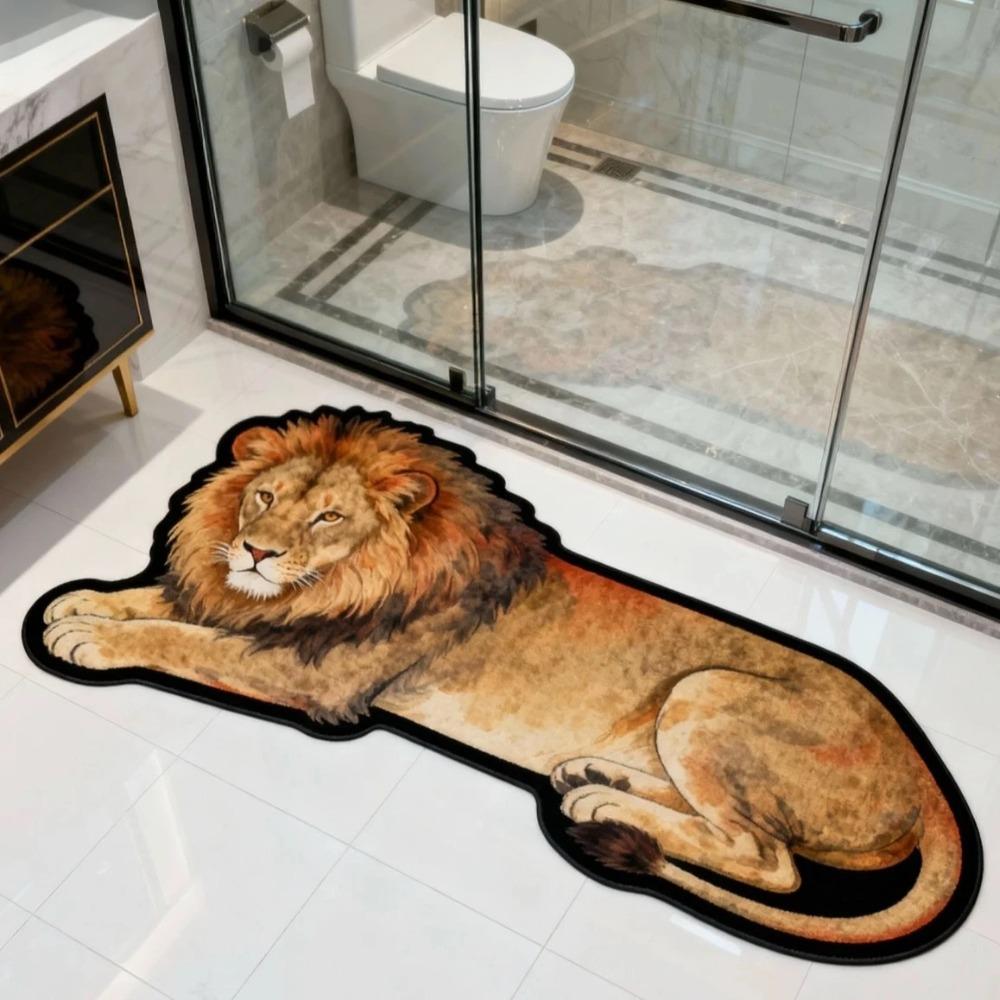 Anti-slip Lion Doormat 2D Flat Wolf Floor Mat Creativity Tiger Carpet Rug  Bedroom Bathroom