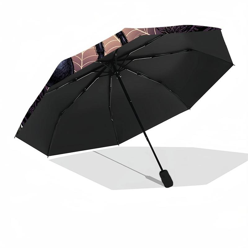 1pz Ombrello Automatico Robusto a 8 Stecche, Ombrello Dark Widow con Ragnatele Ornate, Stampato Digitalmente, Ombrello Pieghevole per Uso Esterno in Movimento