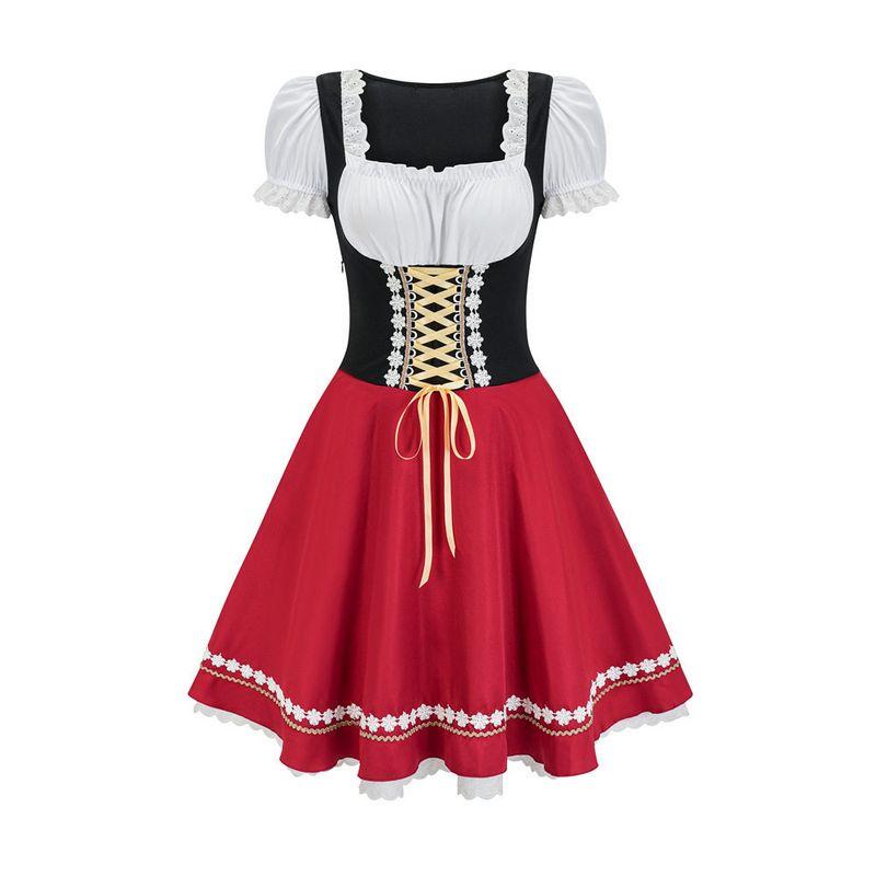 

Halloween German Beer Dress Short-Sleeved Women s Beer Girl Cosplay Dress Maid Outfit Beer Girl Dress Red S