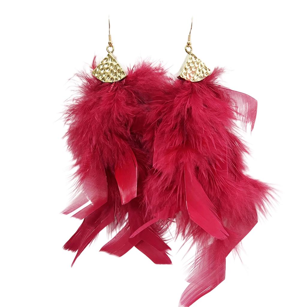 Bohemian Feather Tassel Drop Earrings Lightweight Hypoallergenic Handmade Feather Ear Drops Jewelry For Women